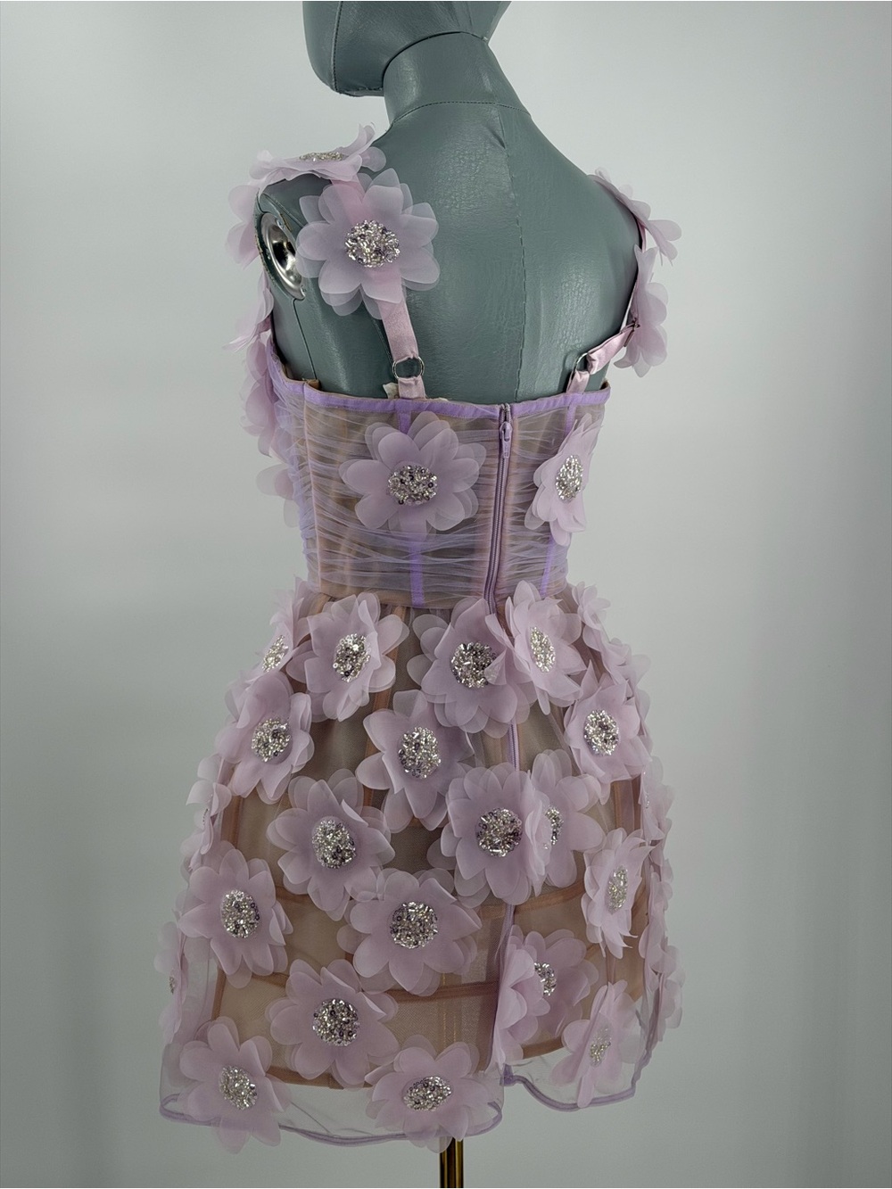 🆕 BRONX & BANCO 🧿 NWOT Rosalie Floral-Appliqué Mini Dress, Lavender, Sz XS US2 - Picture 7 of 16